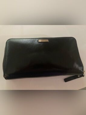 Kate Spade zip-around wallet, black patent leather